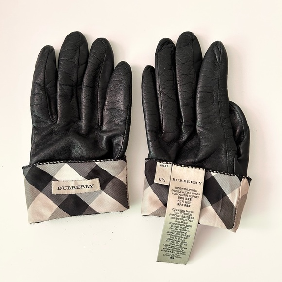 BURBERRY Authentic Women's 100% Sheep Leather Gloves Lined 6 1/2 - Picture 7 of 12